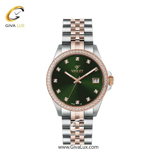 ساعت مچی اورجینال زنانه ویولت VIOLET نقره ای-رزگلد | رزگلد-نقره ای| سبز یشمی تیره| کد رفرنس 0641/2 سایز کوچک